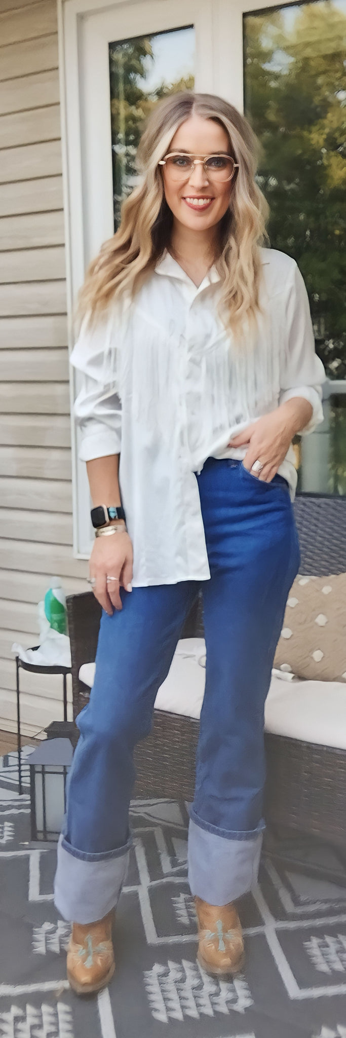White Fringe Button up