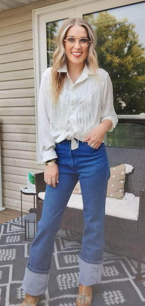 White Fringe Button up