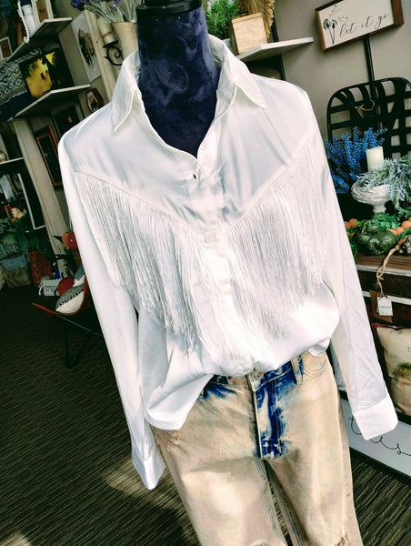 White Fringe Button up