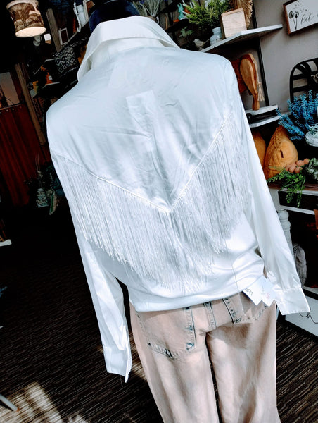White Fringe Button up